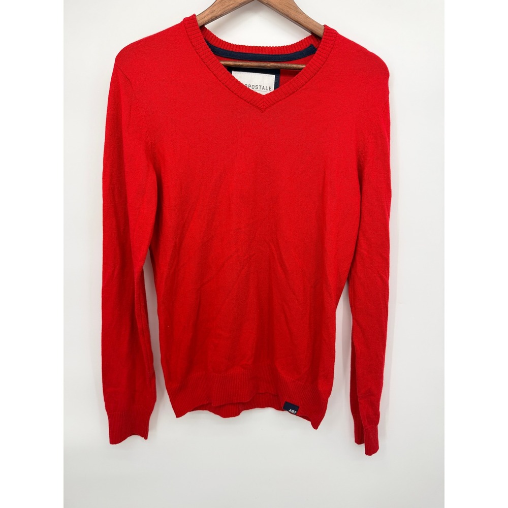 Aeropostale V-Neck Sweater Mens Small Red Good Cotton Wool Blend A87 Logo
